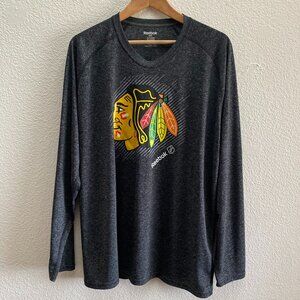Chicago Blackhawks Hockey NHL Reebok PLAY DRY Long Sleeve Shirt Men's 2XL Gray